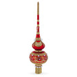 Dimensional Roses and Pearls on Golden Scroll Mouth Blown Glass Christmas Tree Topper 11 Inches in Red color Triangle