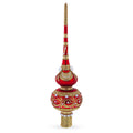 Dimensional Roses and Pearls on Golden ScrollGlass Christmas Tree Topper 11 Inches in Red color Triangle