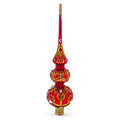 White and Red Jewels with Golden Trellis on Red Glass Christmas Tree Topper 12.5 Inches in Red color Triangle