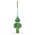 Dimensional White Roses on Green Leaves Glass Christmas Tree Topper 11 Inches in Green color Triangle