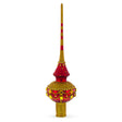 Dimensional Golden Jewels on Red Mouth Blown Glass Christmas Tree Topper 11 Inches in Gold color Triangle
