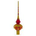 Dimensional Golden Jewels on Red Glass Christmas Tree Topper 11 Inches in Gold color Triangle