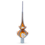 Dimensional Pearl Roses on Gold Mouth Blown Glass Christmas Tree Topper 11 Inches in Gold color Triangle