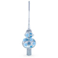 Dimensional Blue Roses and Flowers on Silver Glass Christmas Tree Topper 11 Inches in White color Triangle