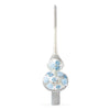 Dimensional Blue Roses and Flowers on Silver Artisan Hand Crafted Mouth Blown Glass Christmas Tree Topper 11 Inches in White color, Triangle shape