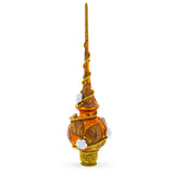 Dimensional White Roses with Golden Leaves on Gold Blown Glass Christmas Tree Topper 11 Inches in Gold color Triangle
