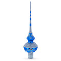White Jewels and Silver on Blue Glass Christmas Tree Topper 11 Inches in Blue color Triangle