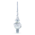 White Roses with Leaves on White Glass Christmas Tree Topper 11 Inches in White color Triangle