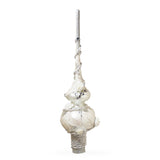 Dimensional White Roses with Leaves on White Artisan Hand Crafted Mouth Blown Glass Christmas Tree Topper 11 Inches in White color, Triangle shape