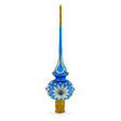 White Daisies on Blue Mouth Blown Glass Christmas Tree Topper 11 Inches in Blue color Triangle