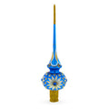 White Daisies on Blue Glass Christmas Tree Topper 11 Inches in Blue color Triangle