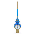 White Dial Clock on Blue and Gold Glass Christmas Tree Topper 11 Inches in Blue color Triangle