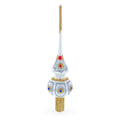 Dimensional Blue and Red Jewels on Silver Glass Christmas Tree Topper 11 Inches in Silver color Triangle