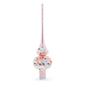Pink Flowers on Metallic Rose Pink Glass Christmas Tree Topper 11 Inches in Pink color Triangle