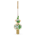 White Flowers Bouquet on Beige Glass Christmas Tree Topper 11 Inches in Beige color Triangle