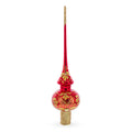 Golden Flowers Bouquet on Glossy Red Glass Christmas Tree Topper 11 Inches in Red color Triangle