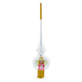 Angel on White Golden Flowers Bouquet Glass Christmas Tree Topper 11 Inches in White color Triangle