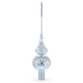 White Jewels Star on Glossy Silver Glass Christmas Tree Topper 11 Inches in Silver color Triangle
