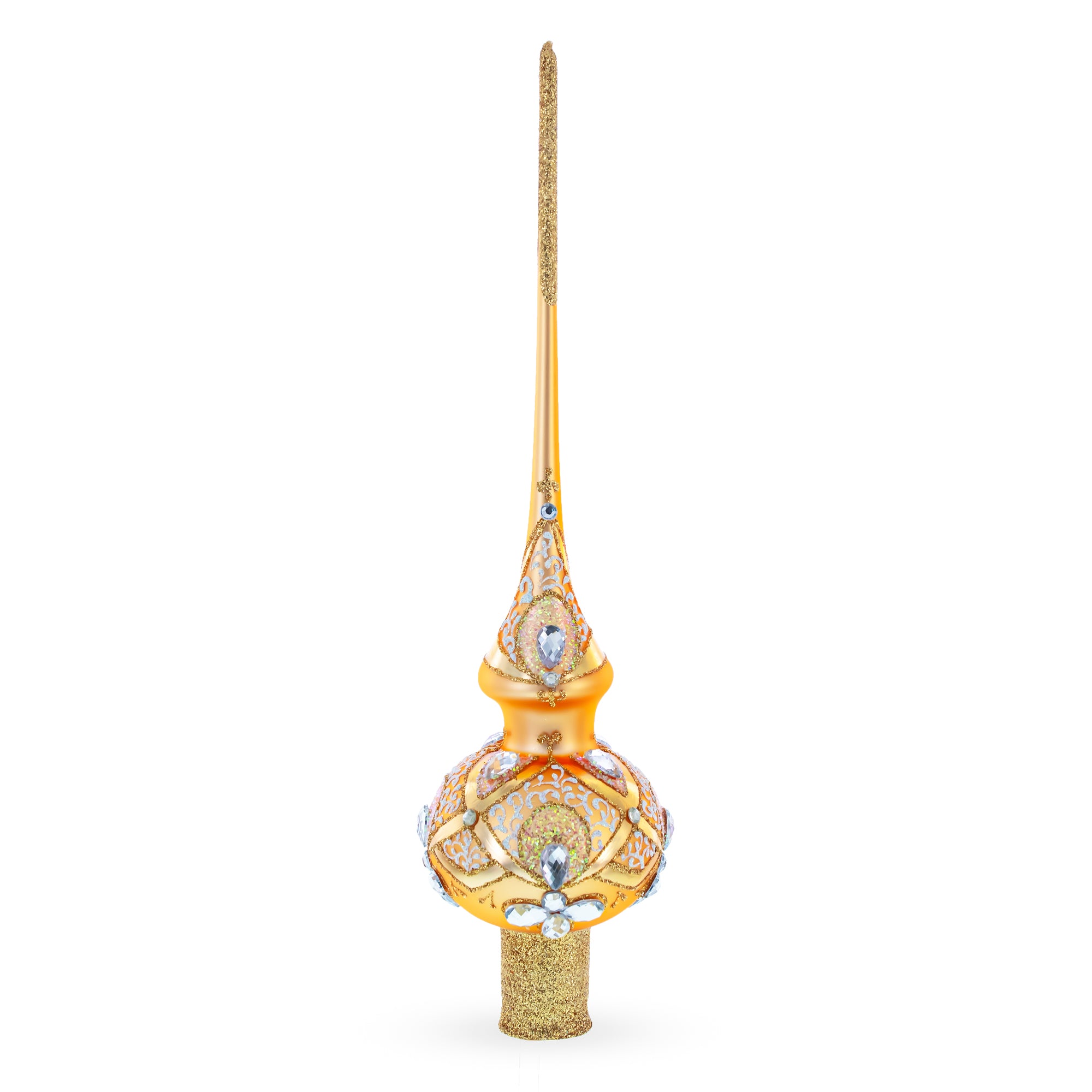 Diamonds on Rose Gold Glass Christmas Tree Topper 11 Inches in Ivory color Triangle