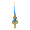 Diamond Stars on Blue and Gold Glass Christmas Tree Topper 11 Inches in Blue color Triangle
