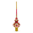 Dimensional Red Jewels and White Pearls on Red Blown Glass Christmas Tree Topper 11 Inches in Multi color Triangle