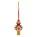 Red Jewels and White Pearls on Red Glass Christmas Tree Topper 11 Inches in Red color Triangle