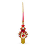 Dimensional Red Jewels and White Pearls on Red Blown Glass Christmas Tree Topper 11 Inches in Multi color Triangle
