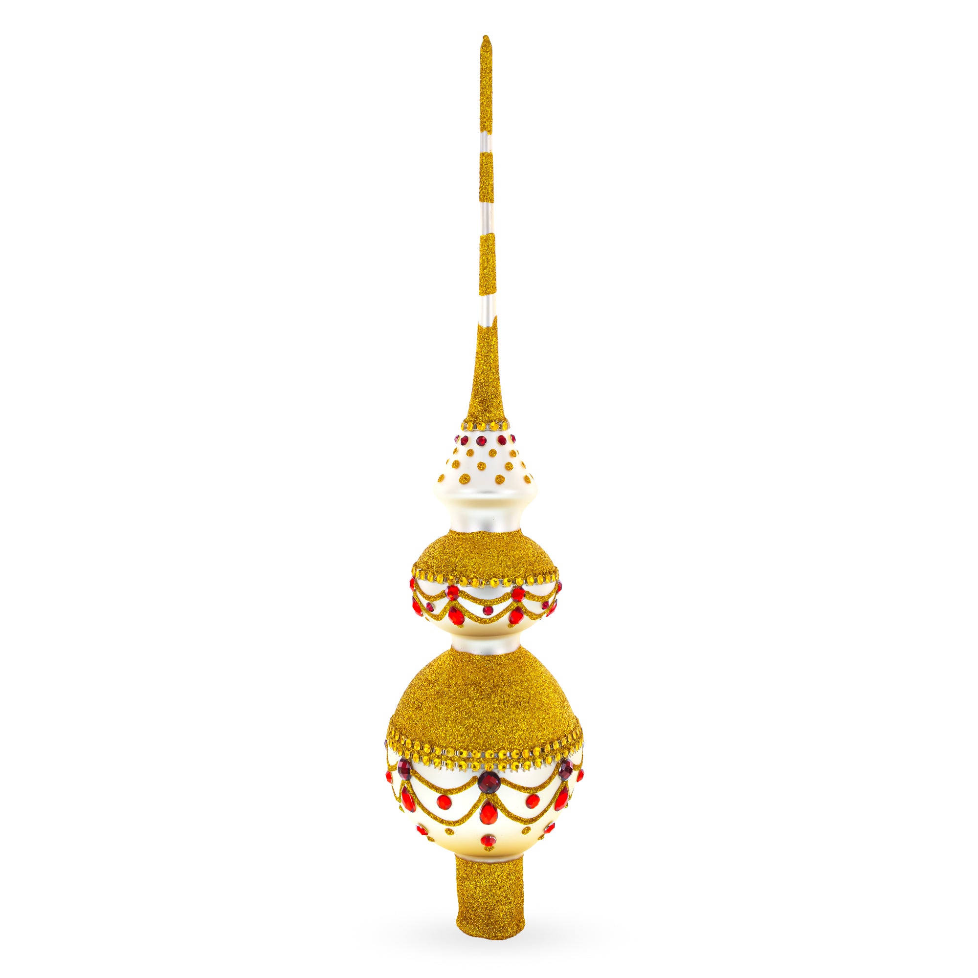 Double Ball Glass Christmas Tree Topper in Gold color Triangle