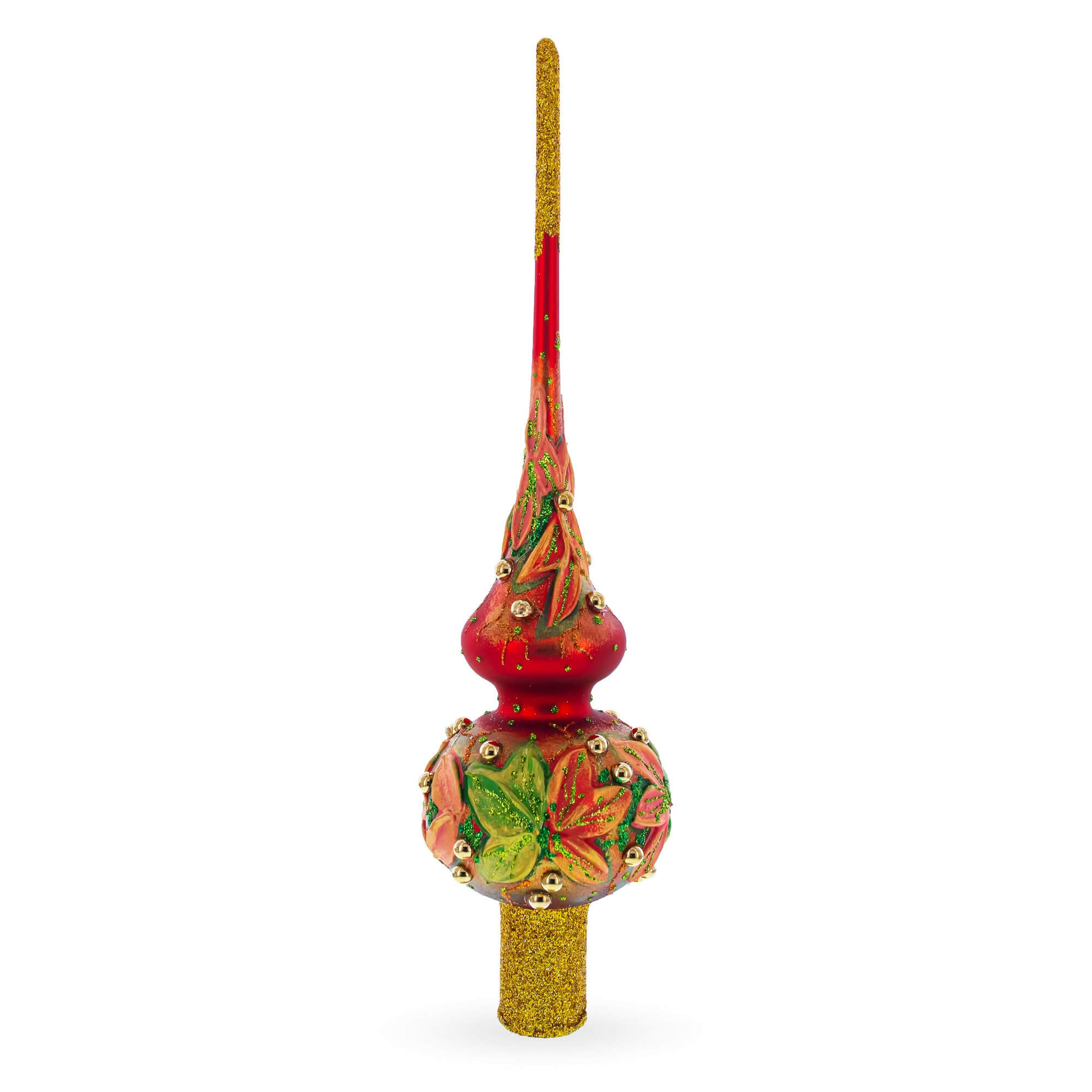Red and Green Leaves on Red Glass Tree Topper in Red color Triangle