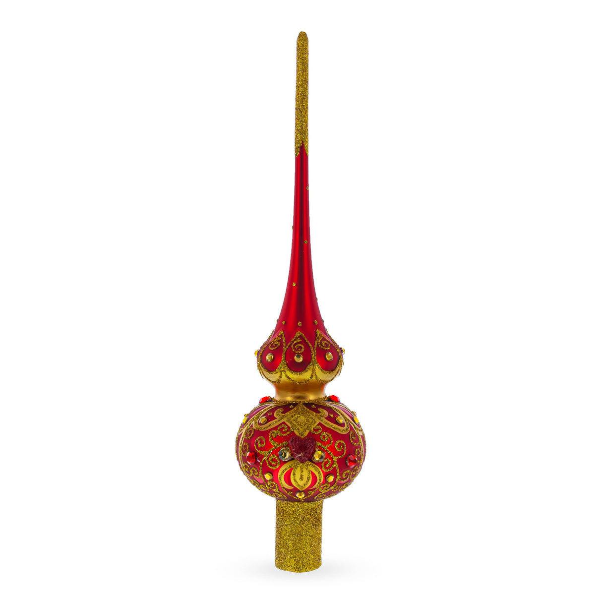 Golden Scrolls on Red Glass Tree Topper in Red color, Triangle shape