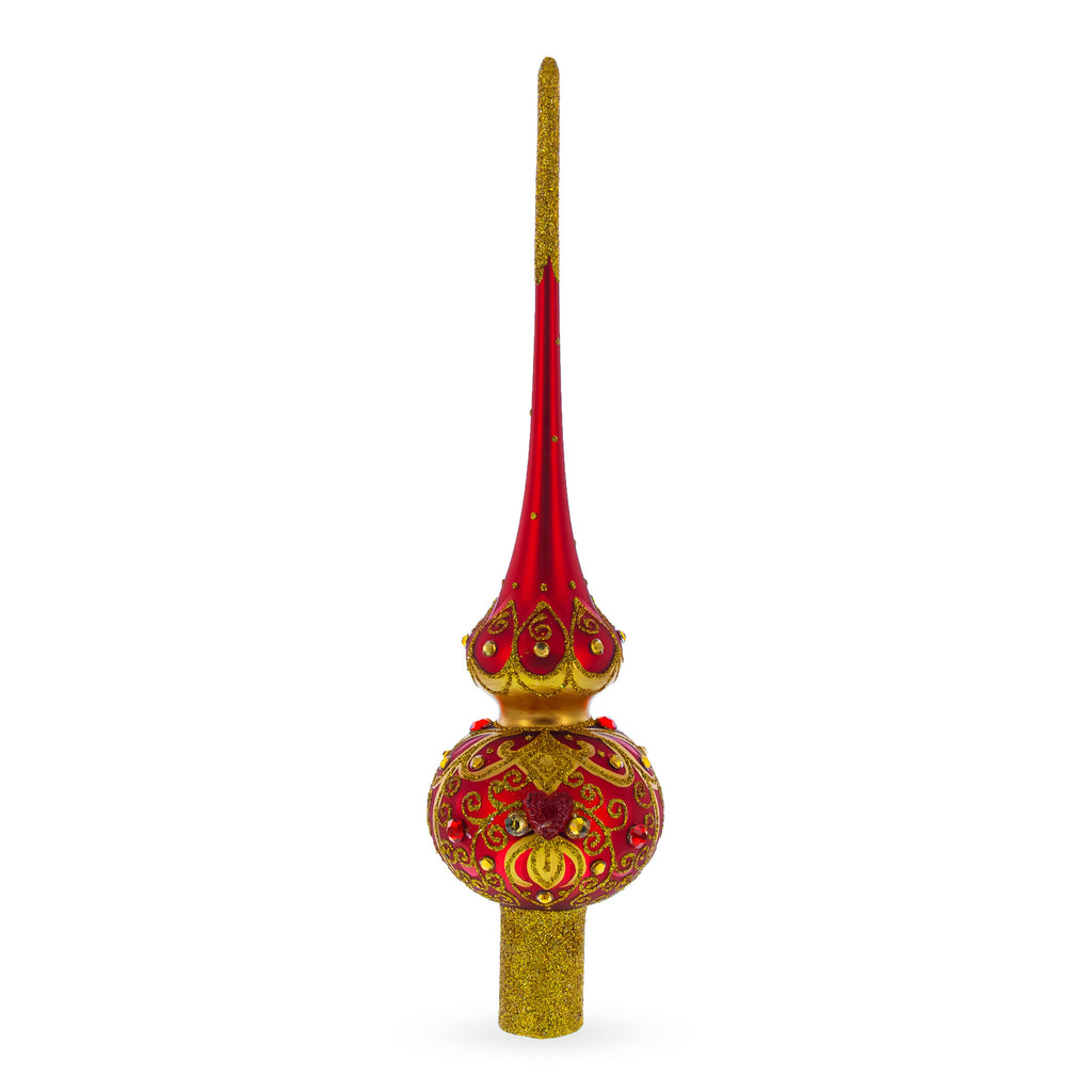 Golden Scrolls on Red Glass Tree Topper in Red color Triangle