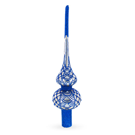 Blue on Silver Glass Tree Topper in Blue color Triangle