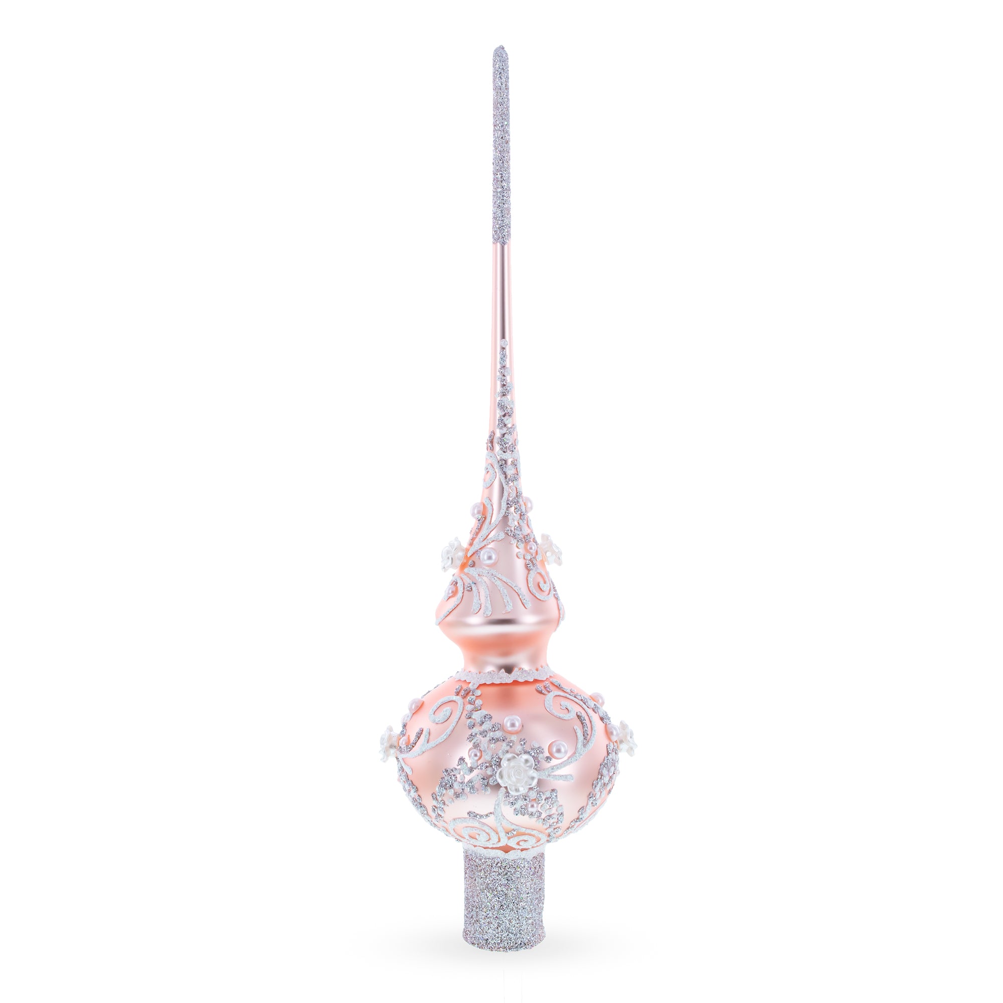 Silver Swirls on Metallic Rose Pink Glass Tree Topper in Pink color Triangle