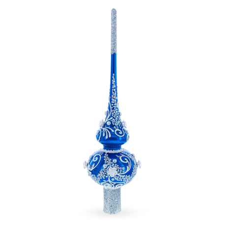 Silver Swirls on Blue Glass Tree Topper in Blue color Triangle