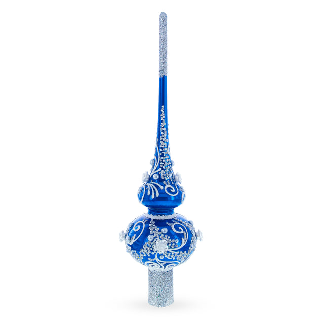 Silver Swirls on Blue Glass Tree Topper in Blue color Triangle