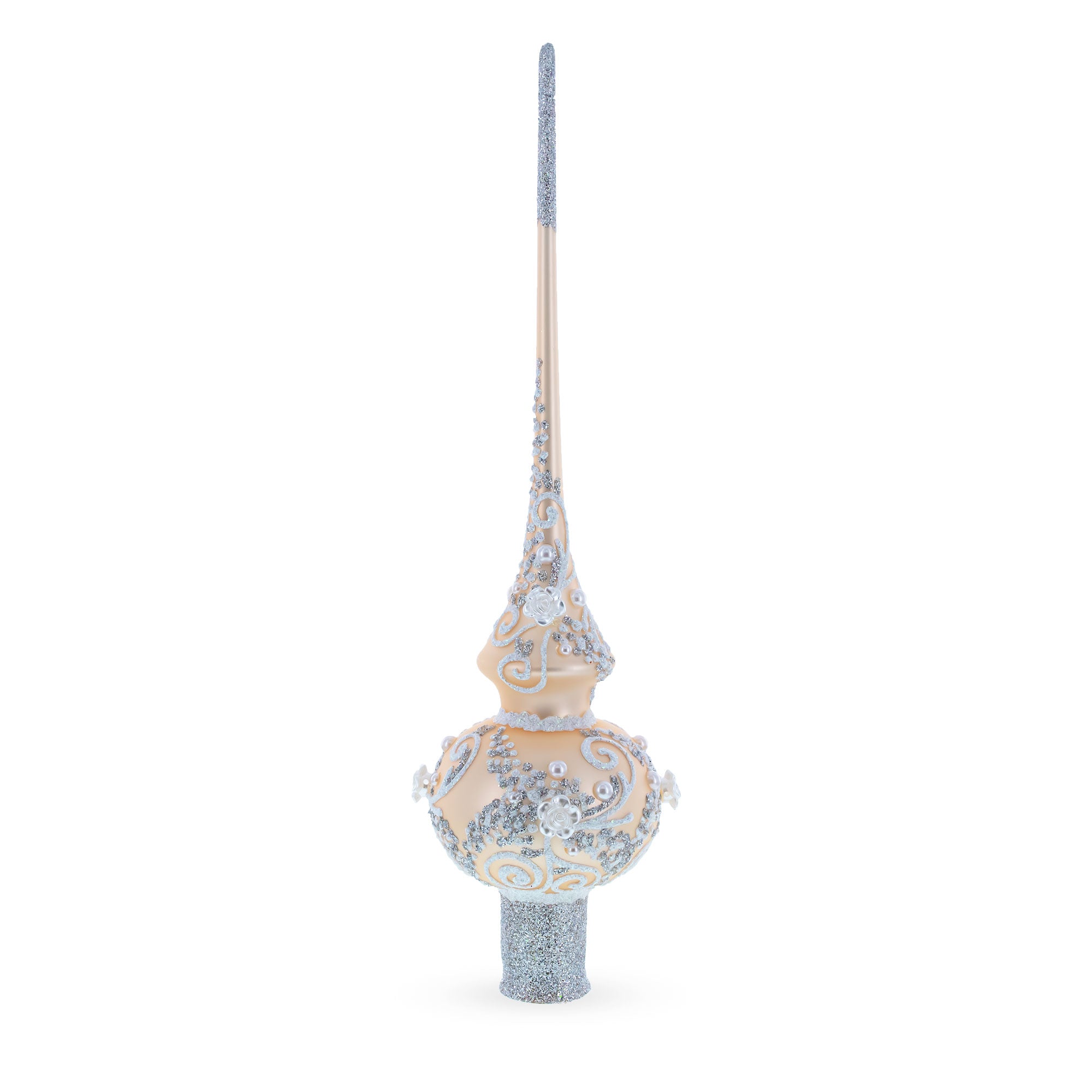 White Swirls on Champagne Glass Tree Topper in Ivory color Triangle