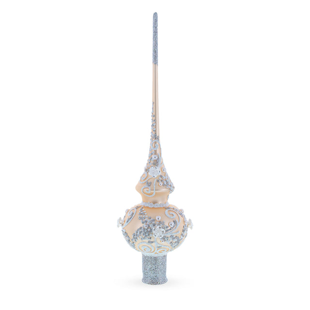 White Swirls on Champagne Glass Tree Topper in Ivory color, Triangle shape