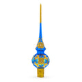 Jeweled Golden Leaves on Blue Glass Christmas Tree Topper 11 Inches in Blue color Triangle
