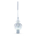 White Jewels on Silver Glass Christmas Tree Topper 11 Inches in White color Triangle