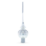 White Jewels on Silver Blown Glass Christmas Tree Topper 11 Inches in White color Triangle