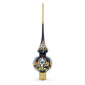 Black and Gold Filigree Design Glass Christmas Tree Topper 11 Inches in Black color Triangle