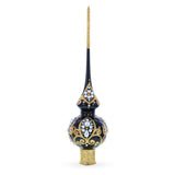 Elegant Black and Gold Filigree Design Glass Christmas Tree Topper 11 Inches in Black color Triangle