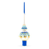 Chic Iridescent Pearl with Blue Embellishments Glass Christmas Tree Topper 11 Inches in Beige color Triangle