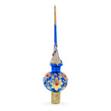 Royal Blue and Gold Floral Majesty Glass Christmas Tree Topper 11 Inches in Blue color Triangle