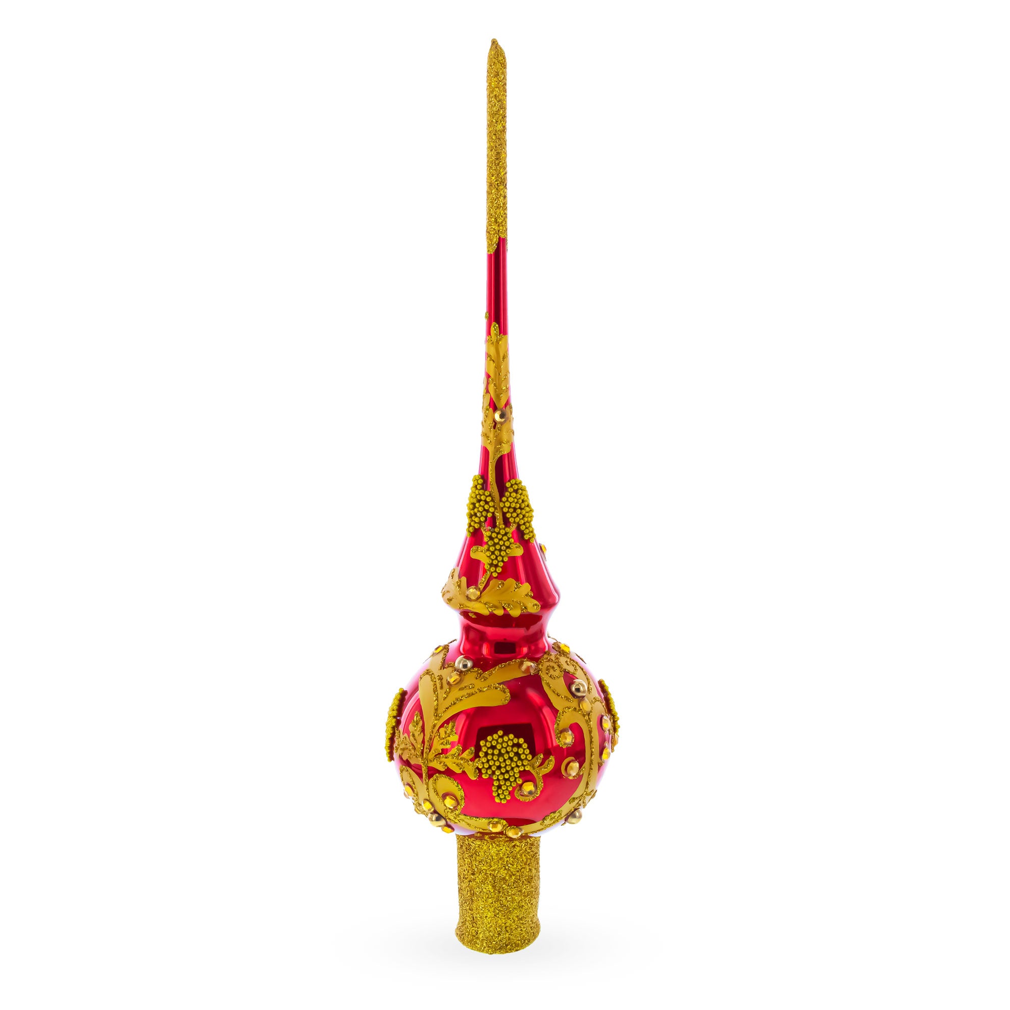 Luxurious Crimson Red with Golden Glitter Glass Christmas Tree Topper in Red color Triangle