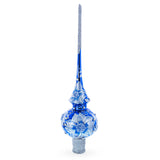 Elegant Cobalt Bloom with Glittering Accents Glass Christmas Tree Topper in Blue color Triangle