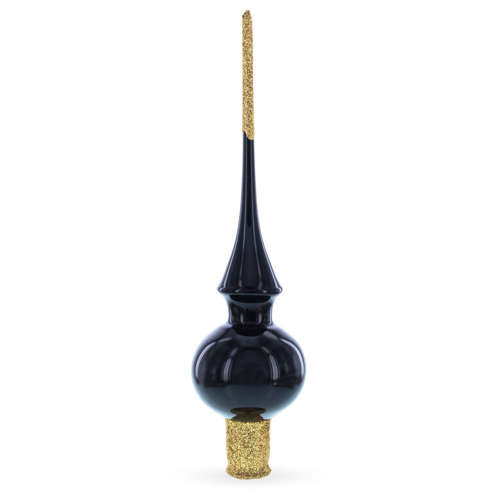 Glossy Black Glass Christmas Tree Topper 11 Inches in Black color Triangle