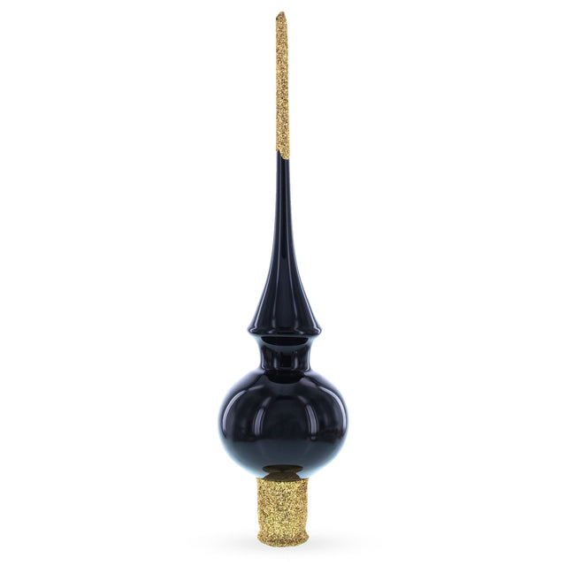 Glossy Black Glass Christmas Tree Topper 11 Inches in Black color Triangle