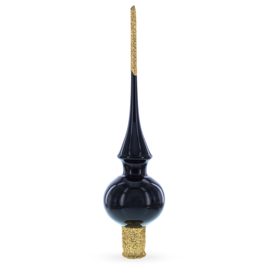 Glossy Black Glass Christmas Tree Topper 11 Inches in Black color Triangle