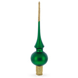 Solid Green with Sparkling Top Blown Glass Christmas Tree Topper 11 Inches in Green color Triangle